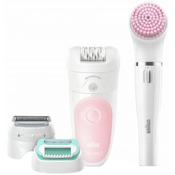 Epilator 4-in-1 Braun Silk-epil Beauty Set 5 5-875, 28 pensete, 2 viteze, Umed/Uscat, Roz
