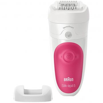 Epilator Braun SE5500 SensoSmart, 28 pensete, 2 viteze, Umed/Uscat, Alb/Roz
