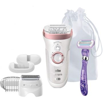 Epilator Braun SE9870 SensoSmart Venus Swirl, 40 pensete, 2 viteze, Umed/Uscat, Alb/Roz