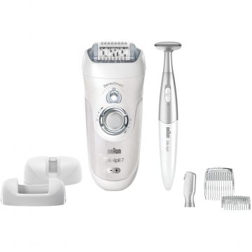 Epilator Braun SensoSmart SE7890, 40 pensete, 2 viteze, Umed/Uscat, Alb/Argintiu