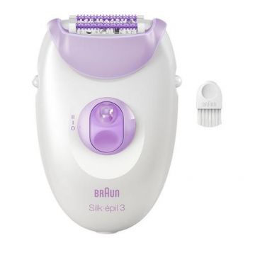 Epilator Braun Silk-epil 3 SE3-000, 20 pensete MicroGrip, 2 viteze, Smart Light (Alb/Violet)