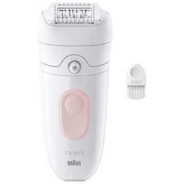 Epilator Braun Silk-epil 5 5-000 Wet & Dry, MicroGrip, Smart Light, 28 de pensete, 2 viteze (Alb/Roz)
