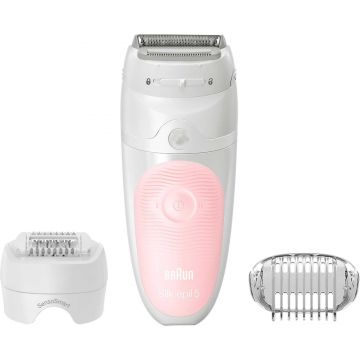 Epilator Braun Silk-epil 5-620, 28 pensete, 2 viteze, Umed/Uscat, Alb/Roz