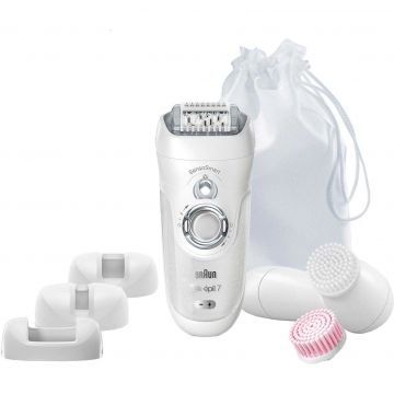 Epilator Braun Silk-epil 7 SE7860, SensoSmart, 40 pensete, 2 viteze, Alb/Argintiu