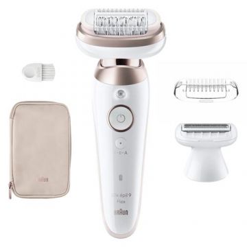 Epilator Braun Silk-epil 9 Flex SES9-030 3D, Autonomie 50 minute, 40 pensete MicroGrip, Wet&Dry (Alb/Auriu)