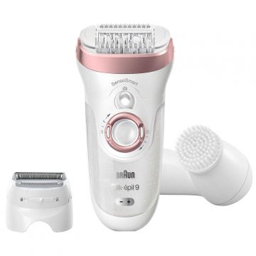 Epilator Braun Silk-epil 9 SensoSmart 9/880, 40 pensete, 2 viteze, Umed/Uscat, Alb/ Roz