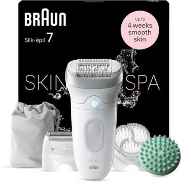 Epilator Braun Silk-epil SE7-081 Skin Spa, Autonomie 40 minute, Smart Light, 40 pensete (Alb)