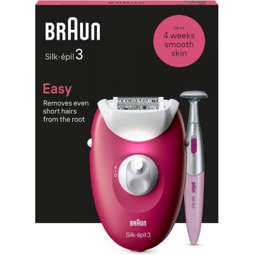 Epilator Braun Silk epil Seria 3 SE3-202, 20 pensete, 2 viteze, Trimmer (Roz/Alb)
