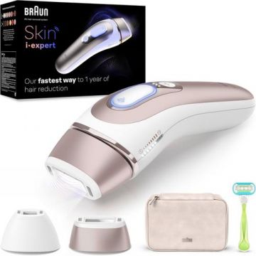 Epilator IPL BRAUN Skin i-Expert Pro 7 PL7147, 400000 impulsuri, 10 viteze, 3 accesorii, SkinPro 2.0, retea (Alb/Bronz)