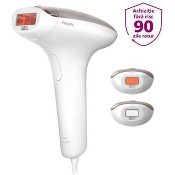 Epilator IPL Philips Lumea SC1998/00, 250.000 impulsuri, Senzor nuanta piele, accesoriu fata, corp si inghinal, utilizare cu fir, husa (Roz/Alb)