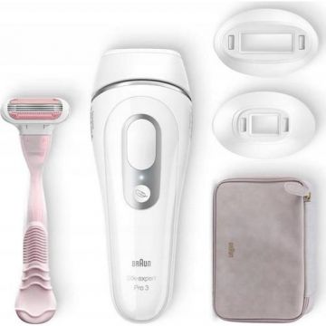 Epilator IPL Silk-expert  Braun Pro 3 PL3133, 3 trepte de viteza, Pentru picioare/fata/bikini (Alb)