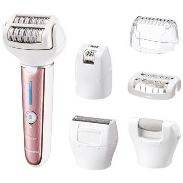 Epilator Panasonic ES-EL8A-P503, 60 pensete, 3 viteze, 8 accesorii, Alb/Roz