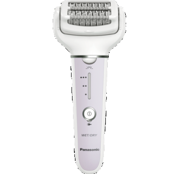 Epilator Panasonic ES-EY30-V503, Wet & Dry, Cordless, 2discuri & 60 pensete, Senzor presiune, Discuri duble, Cap flexibil si pivotant la 90°, 3 viteze (Alb/Mov)