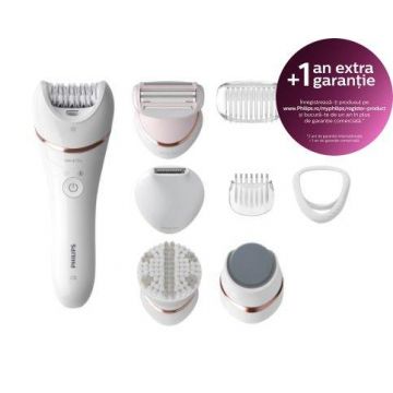 Epilator Philips Series 8000 BRE740/10, Wet&Dry, 32 Pensete, 2 Viteze (Alb)