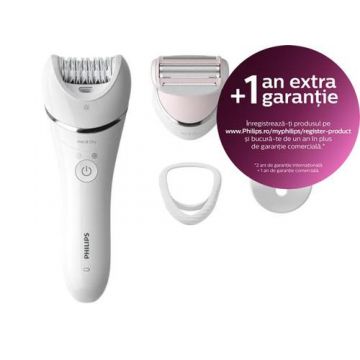 Epilator Wet&Dry Philips Series 8000 BRE710/00, 32 Pensete, 2 Viteze (Alb)